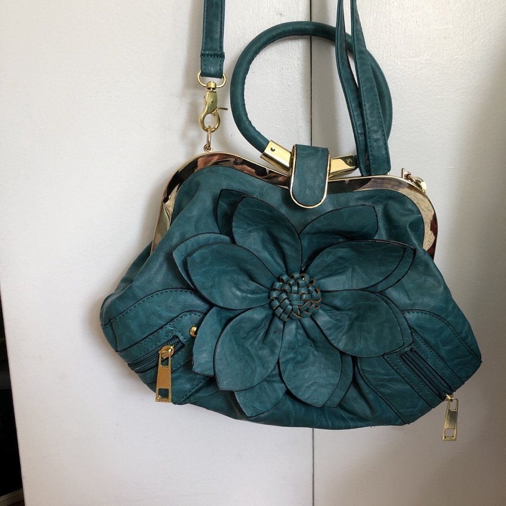 Turquoise and Gold flower purse